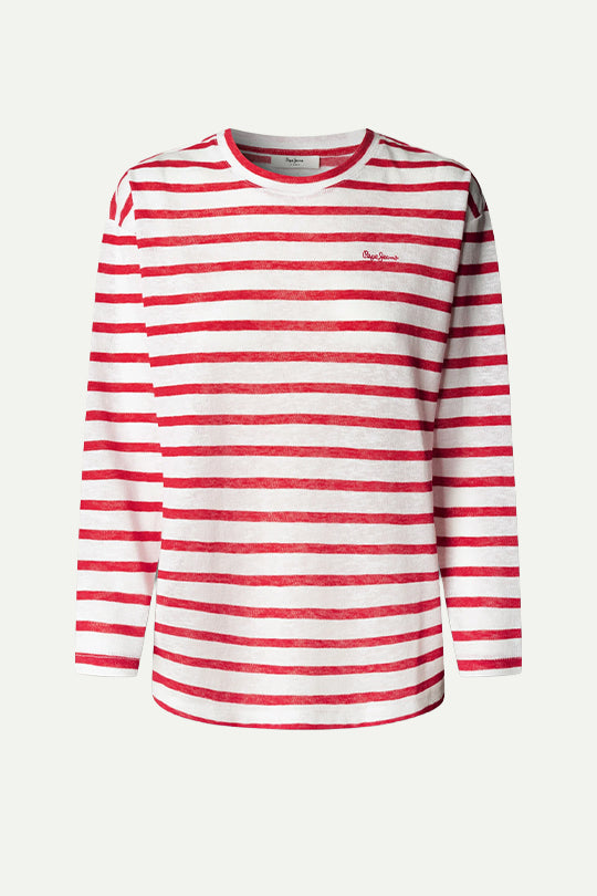 טי-שירט בצבע לבן עם פסים אדומים