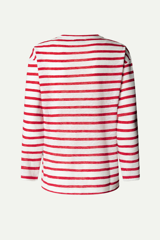 טי-שירט בצבע לבן עם פסים אדומים
