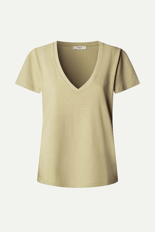 טי-שירט בצבע ירוק בהיר עם צווארון וי