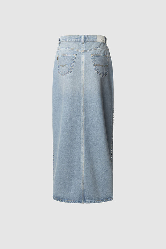 חצאית מקסי Stud דנים עם שסע קדמי