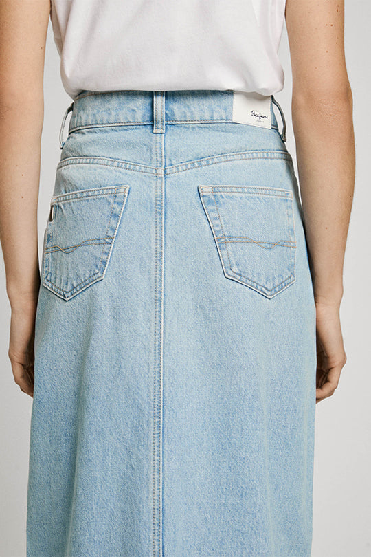 חצאית מקסי Stud דנים עם שסע קדמי