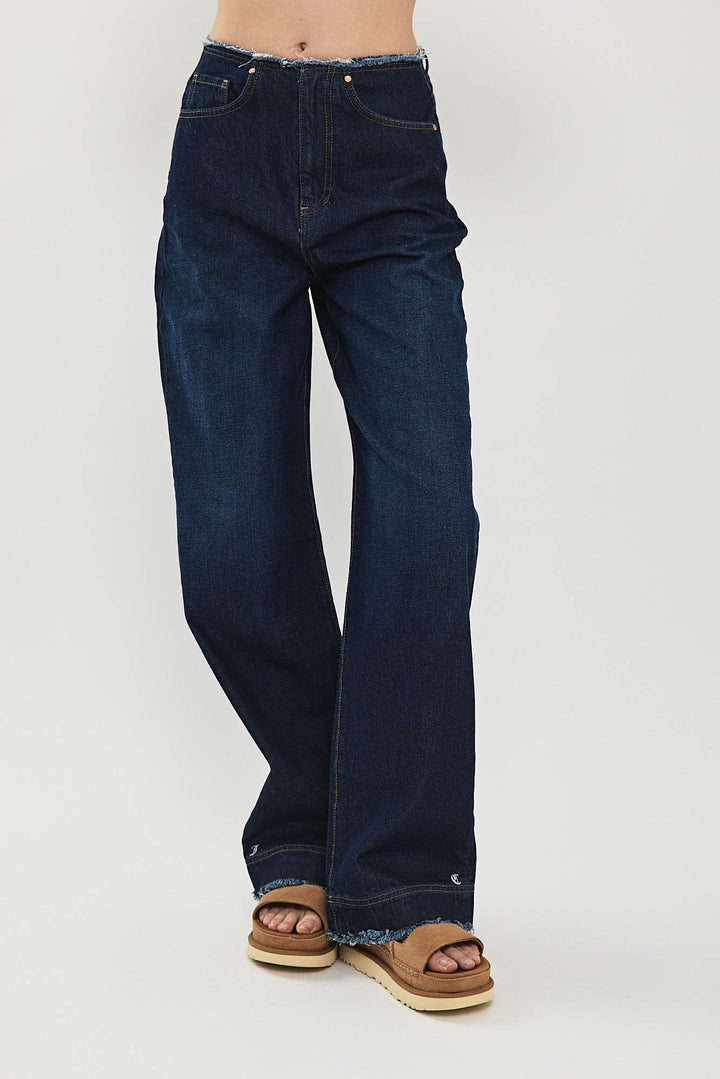 ג'ינס Mid Wide Leg בצבע כחול כהה