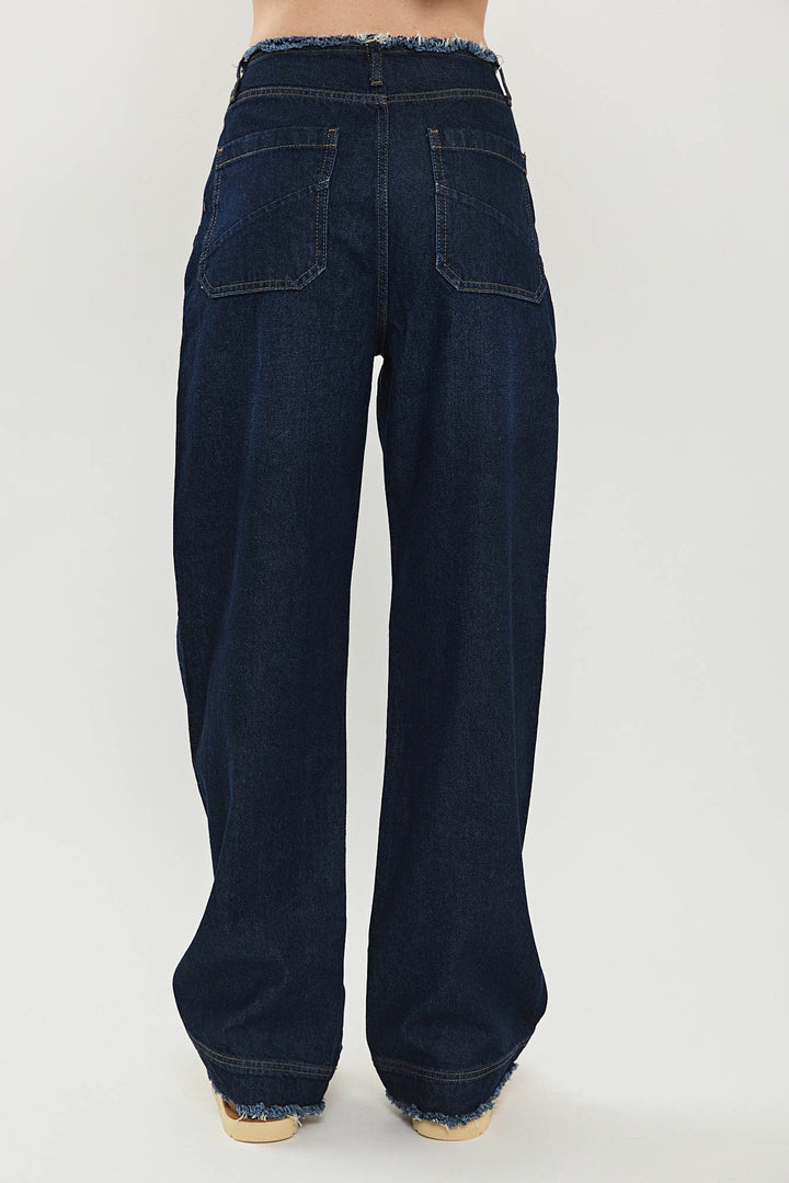 ג'ינס Mid Wide Leg בצבע כחול כהה