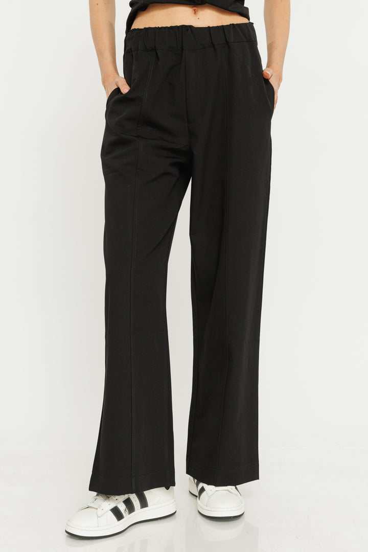 מכנסיים רחבים שסעים קדמיים Bella בצבע שחור
