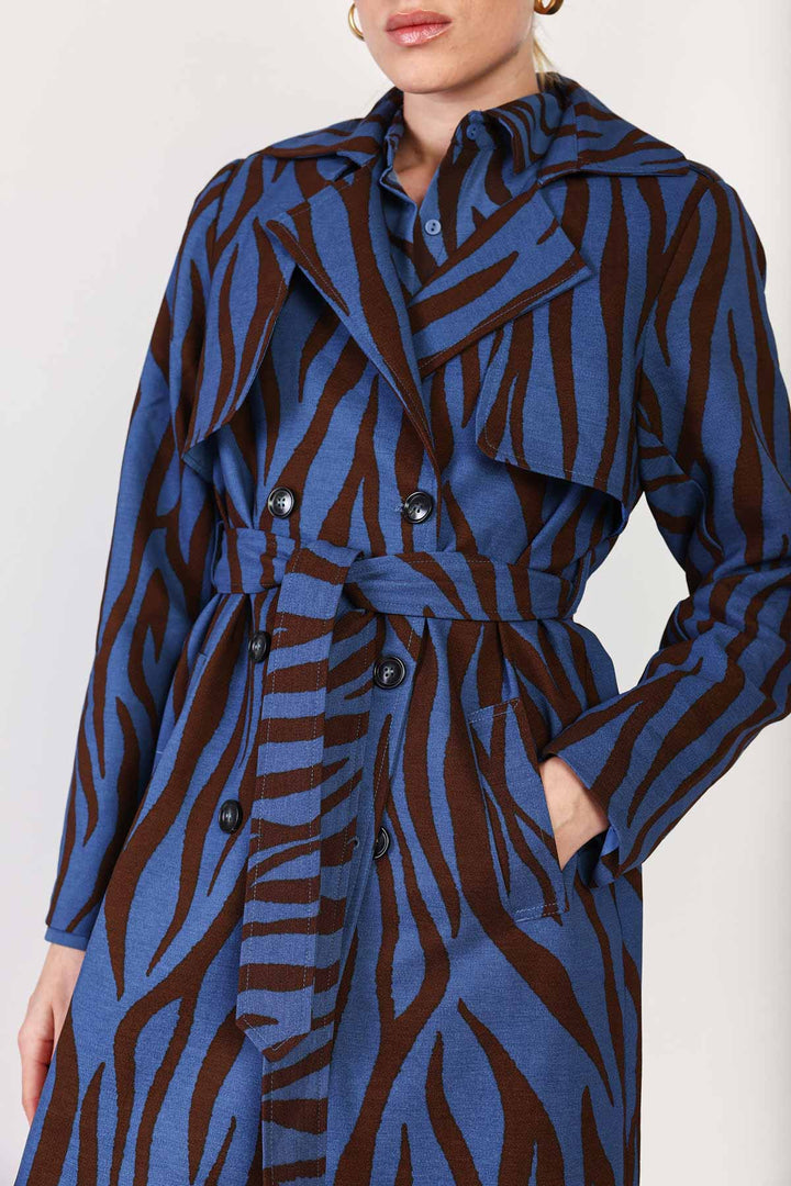 מעיל ארוך Simone בצבע כחול/חום