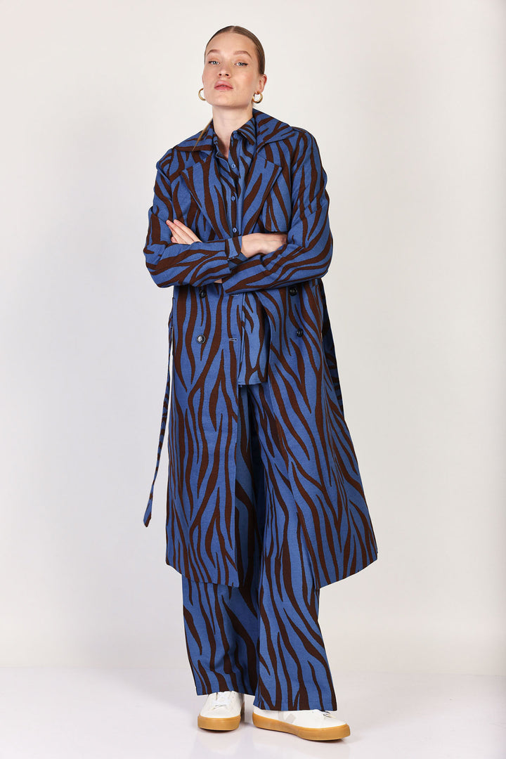 מעיל ארוך Simone בצבע כחול/חום