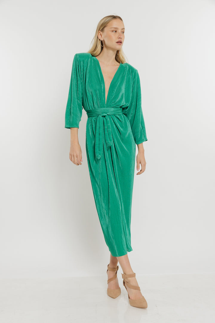 שמלת מידי פליסה Leonara בצבע ירוק