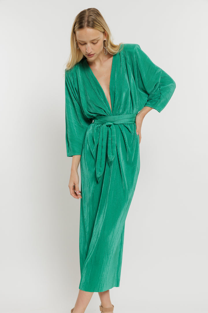 שמלת מידי פליסה Leonara בצבע ירוק