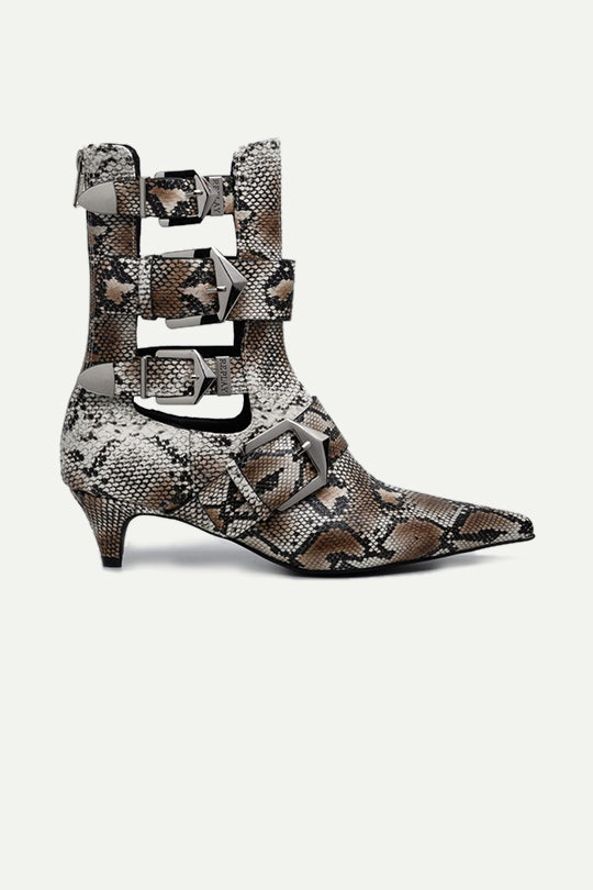 מגפוני עקב CECILE עם אבזמים בהדפס נחש