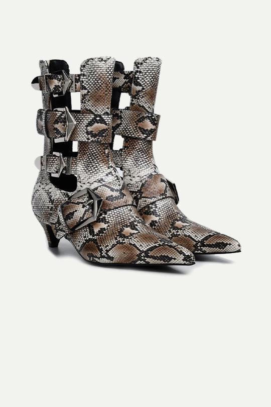 מגפוני עקב CECILE עם אבזמים בהדפס נחש