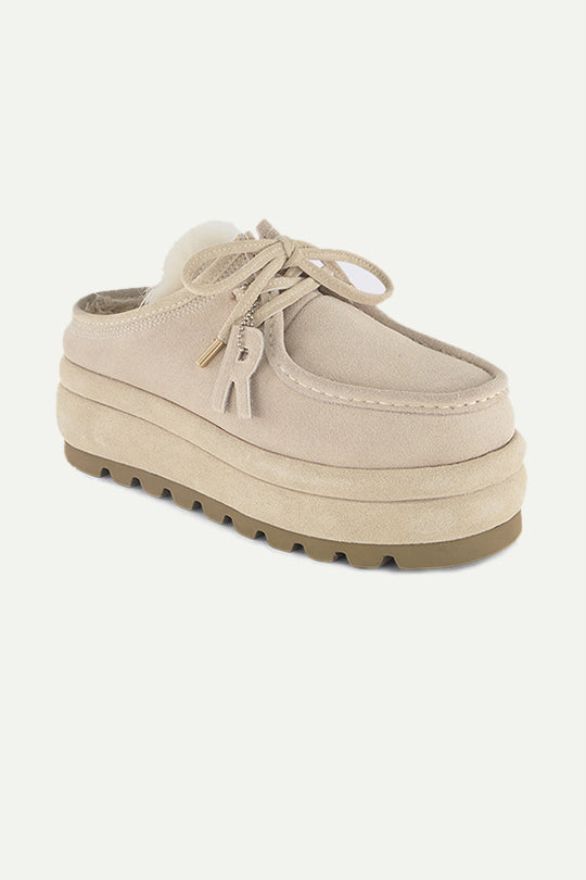 כפכפי פלטפורמה FLORA ONE בצבע בז׳