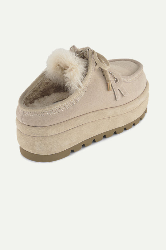 כפכפי פלטפורמה FLORA ONE בצבע בז׳