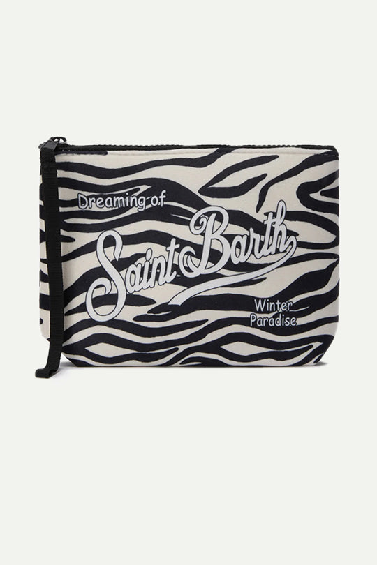תיק קלאץ' עם רקמת Saint Barth בהדפס זברה