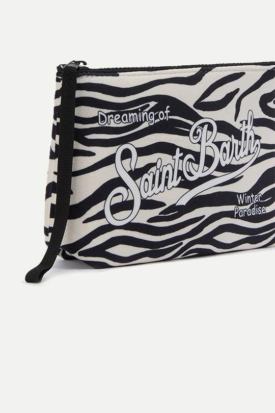 תיק קלאץ' עם רקמת Saint Barth בהדפס זברה
