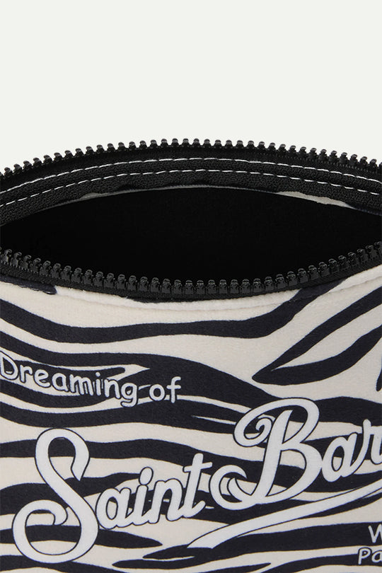 תיק קלאץ' עם רקמת Saint Barth בהדפס זברה