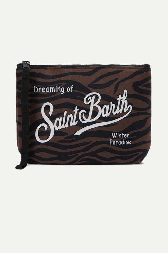 תיק קלאץ' עם רקמת Saint Barth בהדפס זברה חום