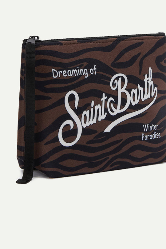 תיק קלאץ' עם רקמת Saint Barth בהדפס זברה חום