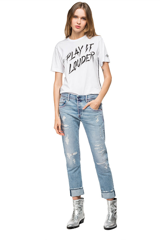 טישירט עם הדפס בצבע לבן