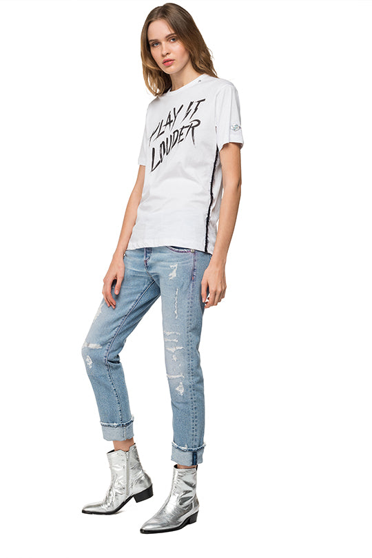 טישירט עם הדפס בצבע לבן