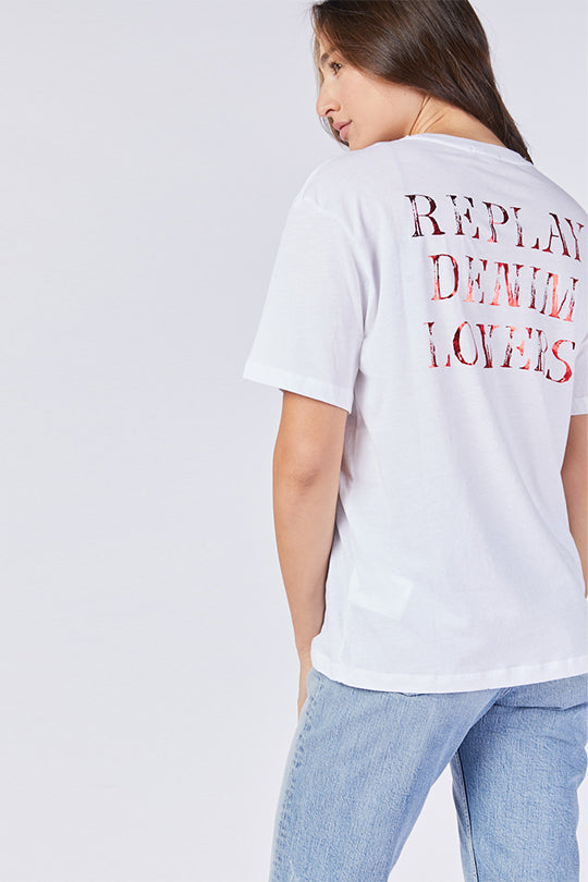 טי שירט קצרה עם הדפס נשים