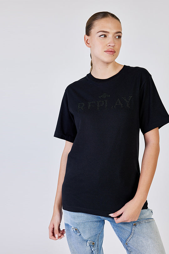 טי שירט קצרה Queena בצבע שחור