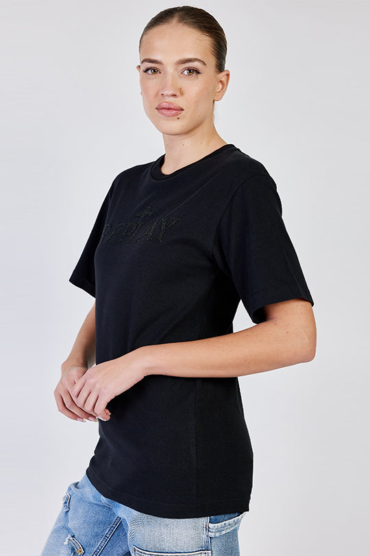 טי שירט קצרה Queena בצבע שחור