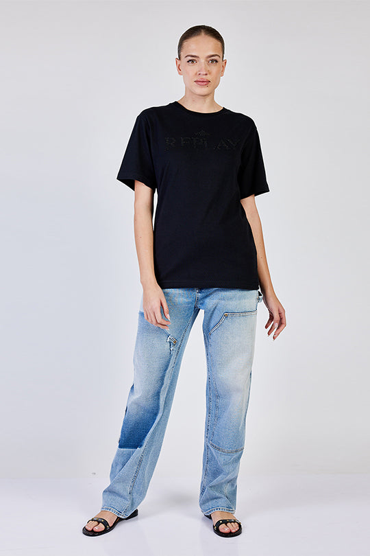 טי שירט קצרה Queena בצבע שחור