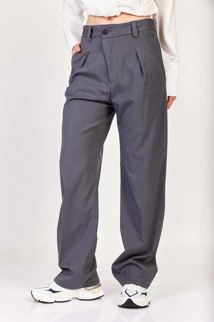 מכנסיים מחוייטים Criss Cross Wide Leg בצבע אפור