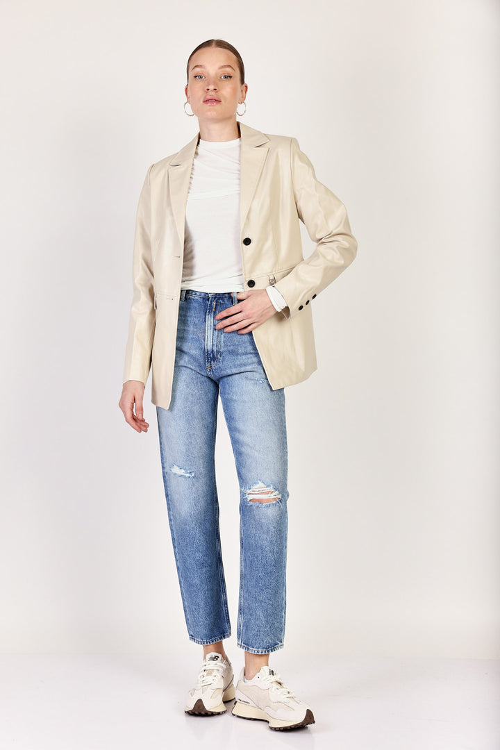 מכנסי ג'ינס Straight Leg High Waist בצבע כחול