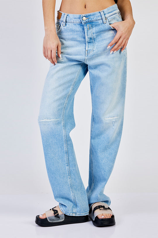ג'ינס קרעים מתופרים JAYLIE Wide Leg בצבע כחול