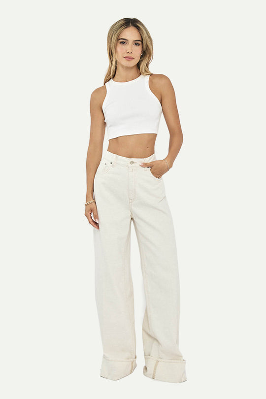 ג’ינס רחב בצבע שמנת