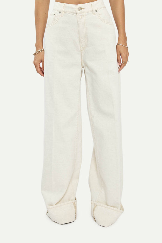 ג’ינס רחב בצבע שמנת