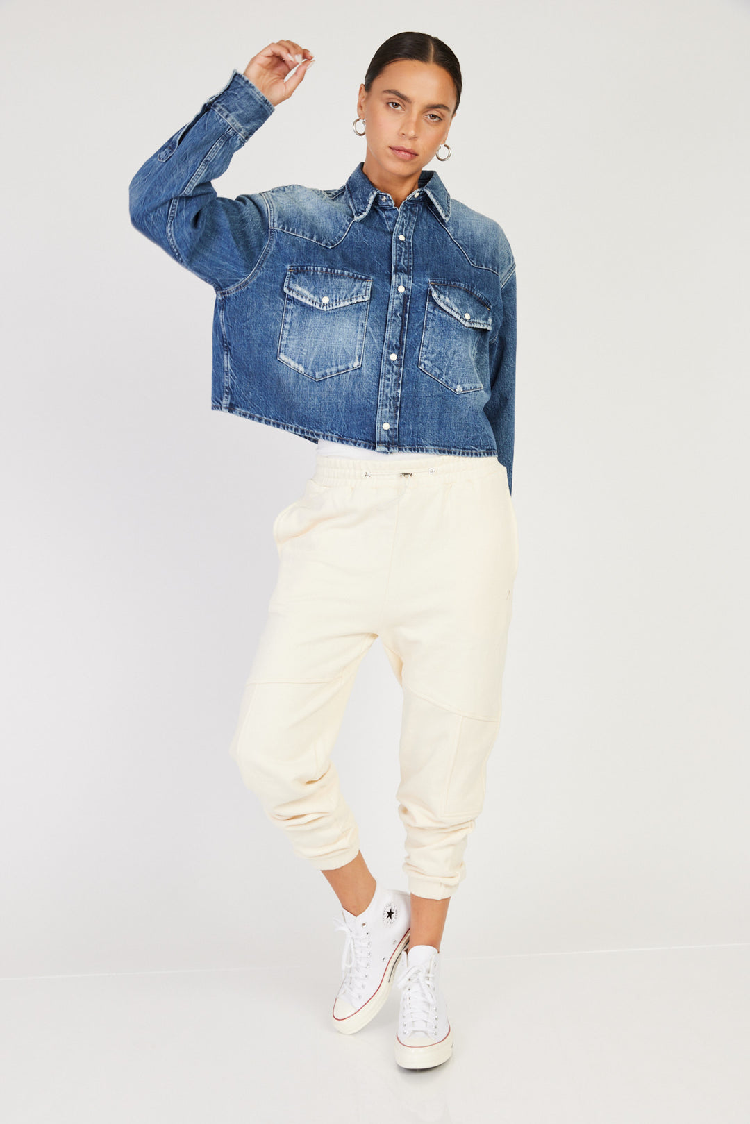 ג'קט ג'ינס Camicie Crop בצבע כחול