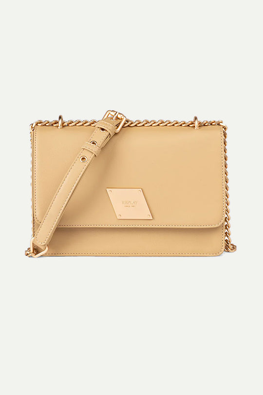 תיק צד לנשים בצבע בז' בהיר עם רצועת שרשרת