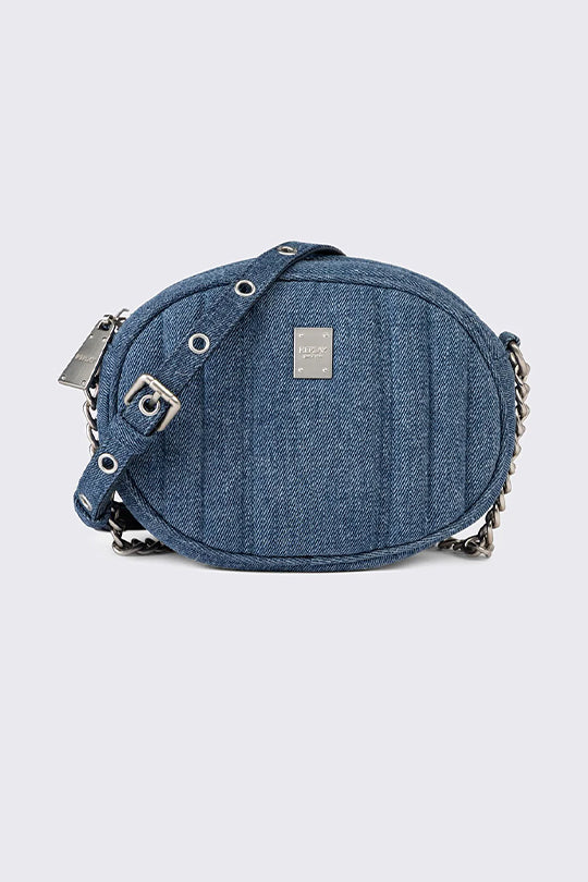 תיק צד אובלי דנים לנשים בצבע כחול