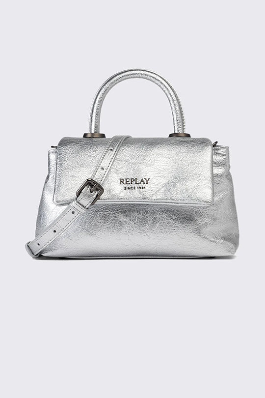 תיק יד לנשים בצבע כסף מטאלי
