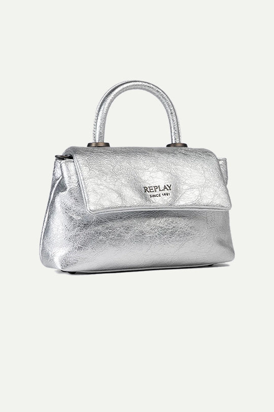 תיק יד לנשים בצבע כסף מטאלי