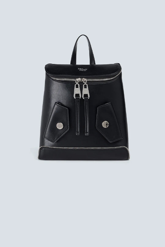 תיק גב לנשים בצבע שחור עם רוכסן עליון