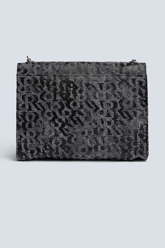 תיק ערב לנשים עם רצועת שרשרת והדפס לוגו אפור