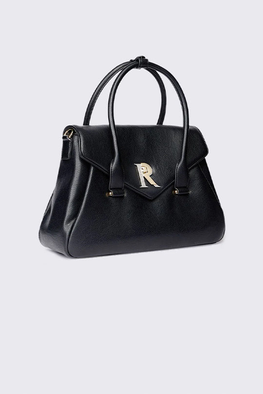 תיק יד לנשים בצבע שחור עם לוגו R מוזהב