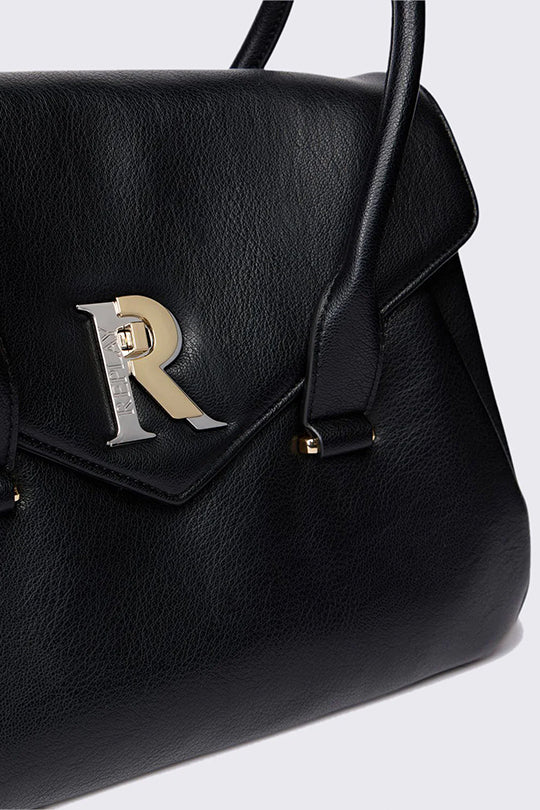 תיק יד לנשים בצבע שחור עם לוגו R מוזהב