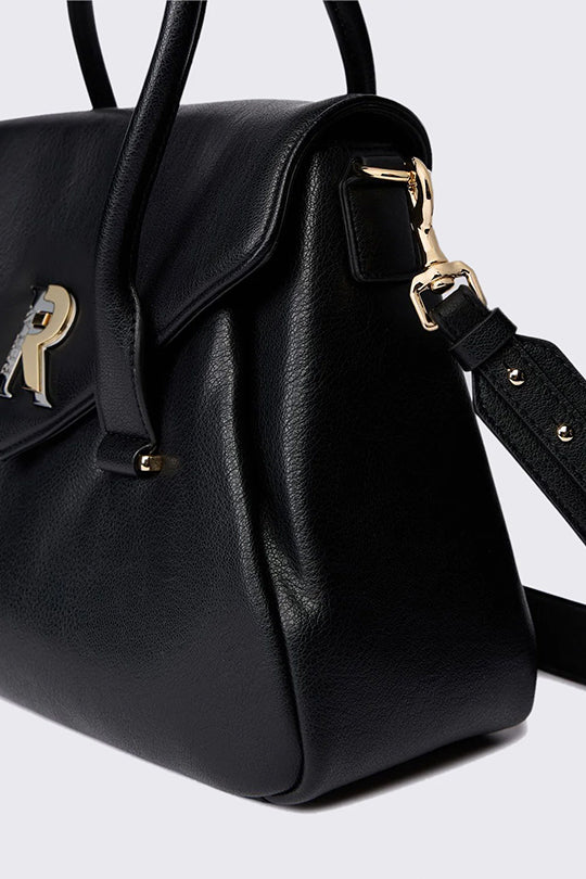 תיק יד לנשים בצבע שחור עם לוגו R מוזהב