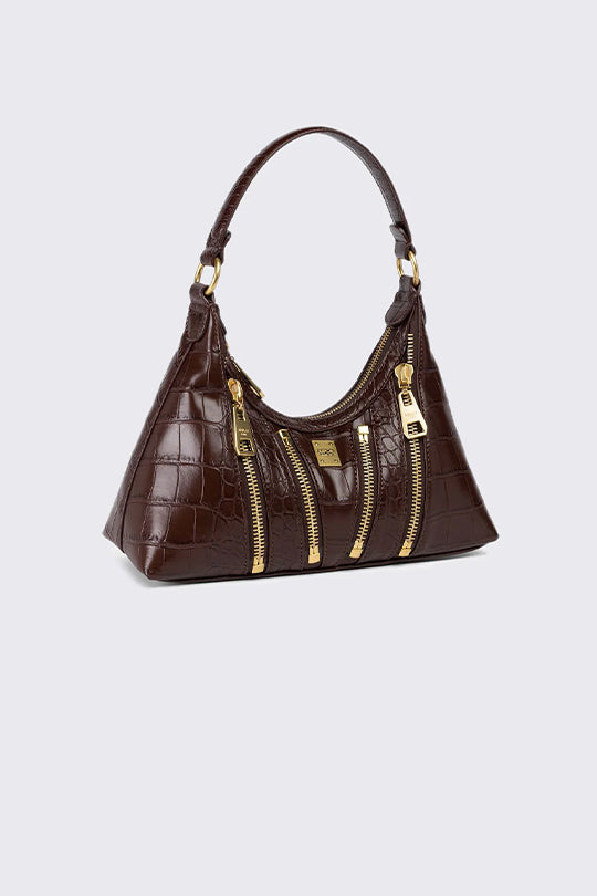 תיק צד לנשים בצבע חום עם טקסטורות