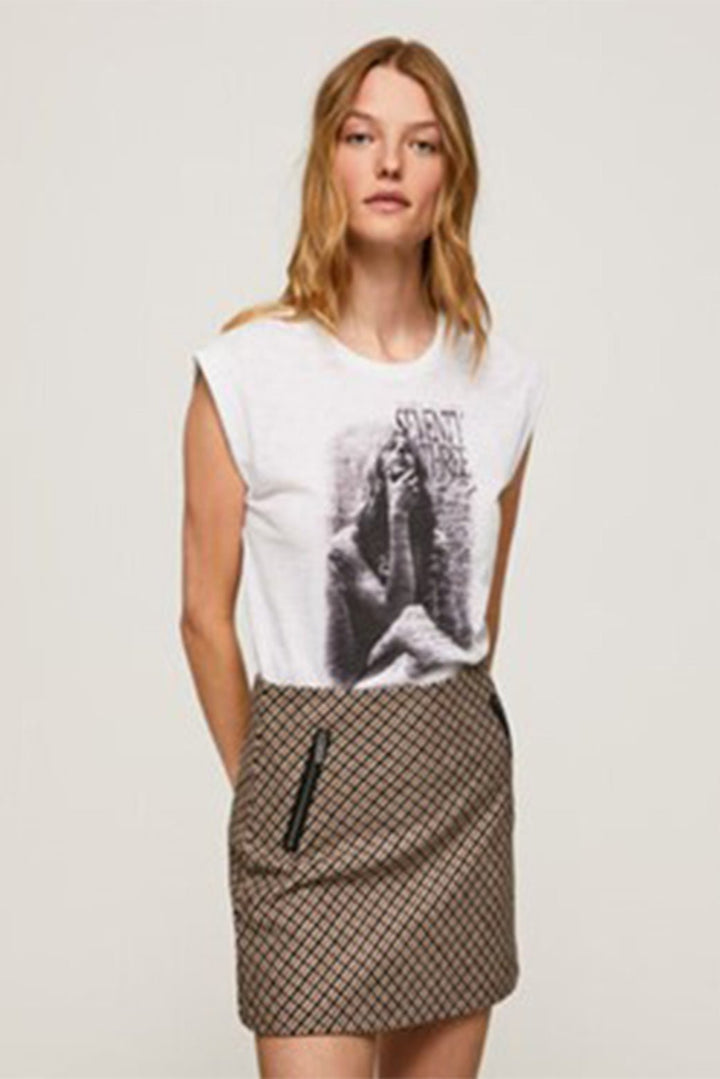 טי שירט בצבע לבן ללא שרוולים עם הדפס צילום וינטג' גדול בחזית