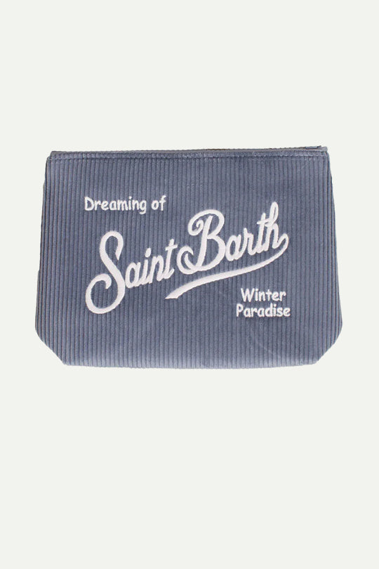 תיק קלאץ' עם רקמת Saint Barth בצבע כחול