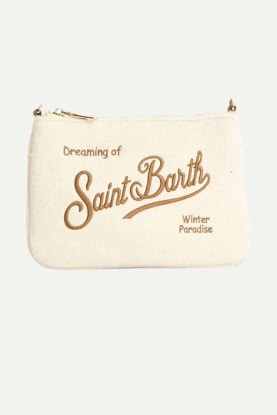 תיק קלאץ' בצבע שמנת עם רקמת Saint Barth חומה