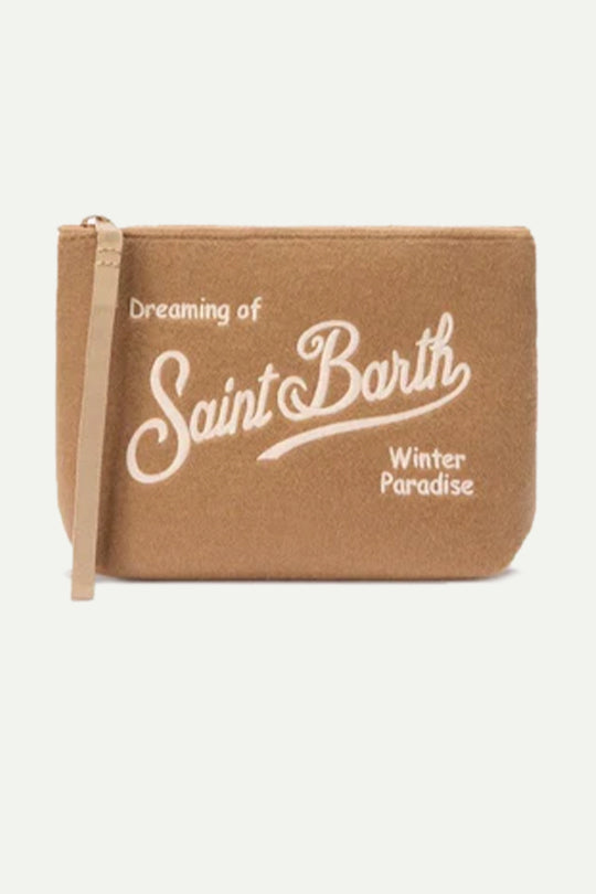 קלאץ' בצבע קאמל עם רקמת Saint Barth