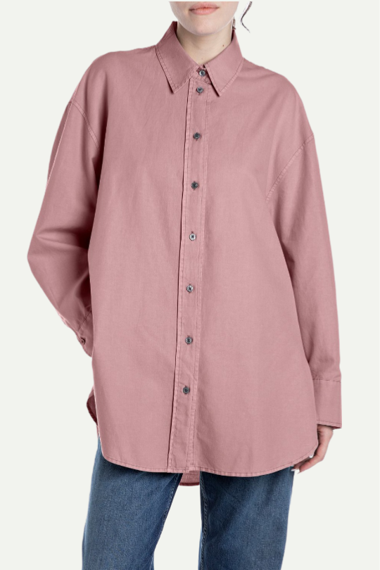 חולצה מכופתרת אוברסייז בצבע ורוד