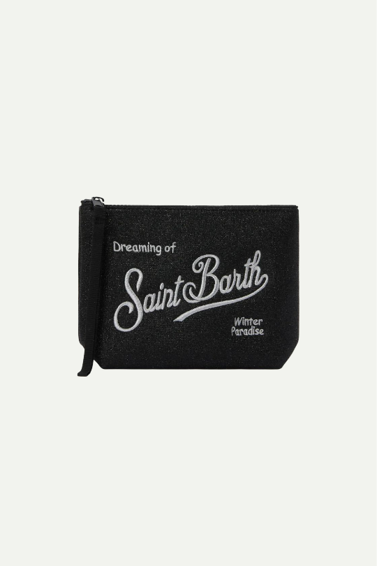 תיק קלאץ' עם רקמת Saint Barth בצבע שחור