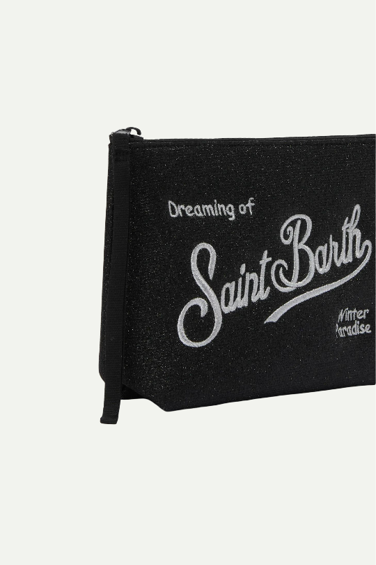 תיק קלאץ' עם רקמת Saint Barth בצבע שחור